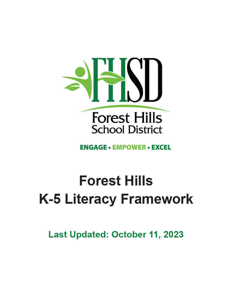 Elementary Literacy Framework cover with Forest Hills logo